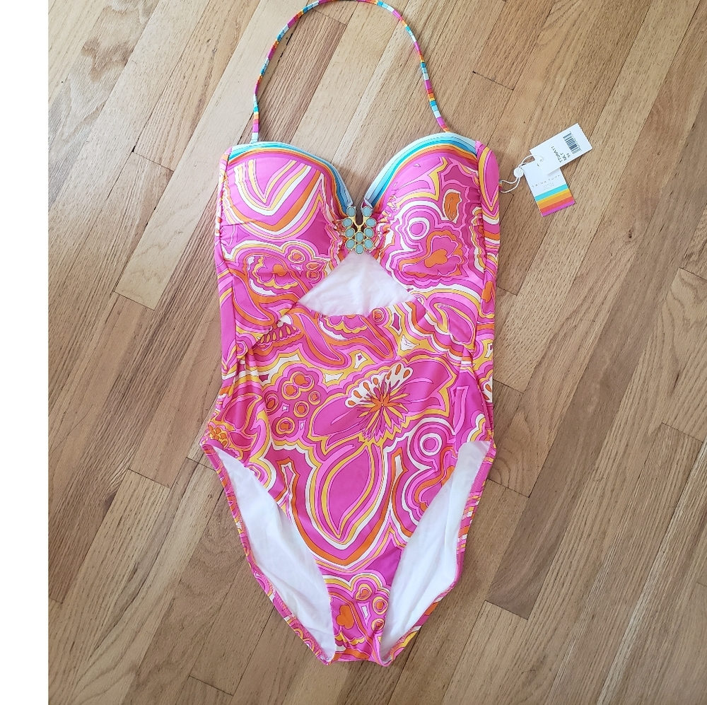 NWT Trina Turk Morning Sunrise Bandeau SwimSuit - Picture 2 of 14